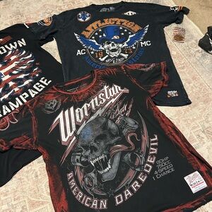 Affliction Black Red 'Wornstar American Daredevil' Graphic Tee